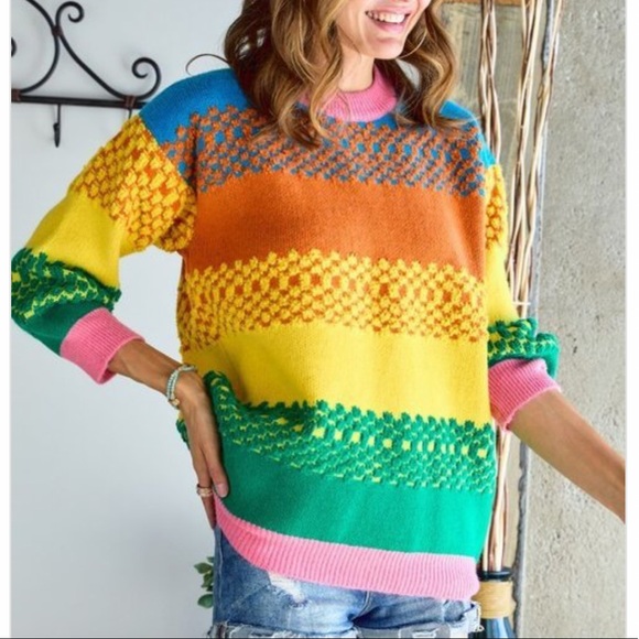 Adora Boho oversized colorblock puff sleeve sweater NWT - Picture 12 of 16